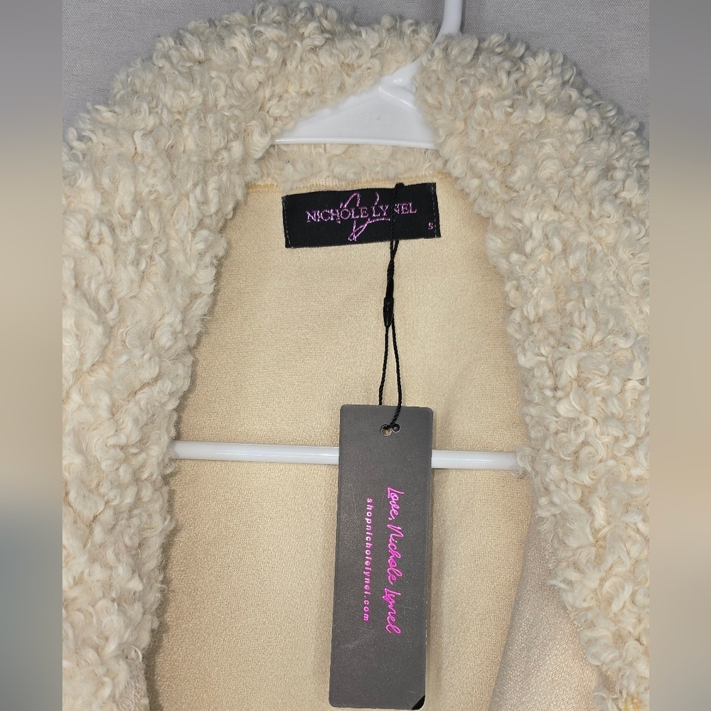 Nichole Lynel Size Small Long Sherpa Lined Denim Coat w/ Teddy Trim Jacket - Picture 5 of 13
